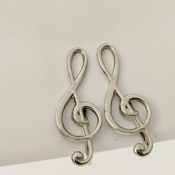 SILVER Treble Clef Delicate Screw-On Music Note Sterling Earrings New - Picture 5 of 12